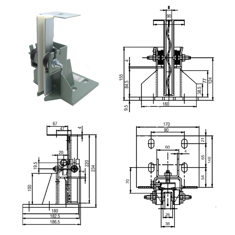 FKD-1460 Elevator B22 Sliding Guide Shoe (4 Holes)